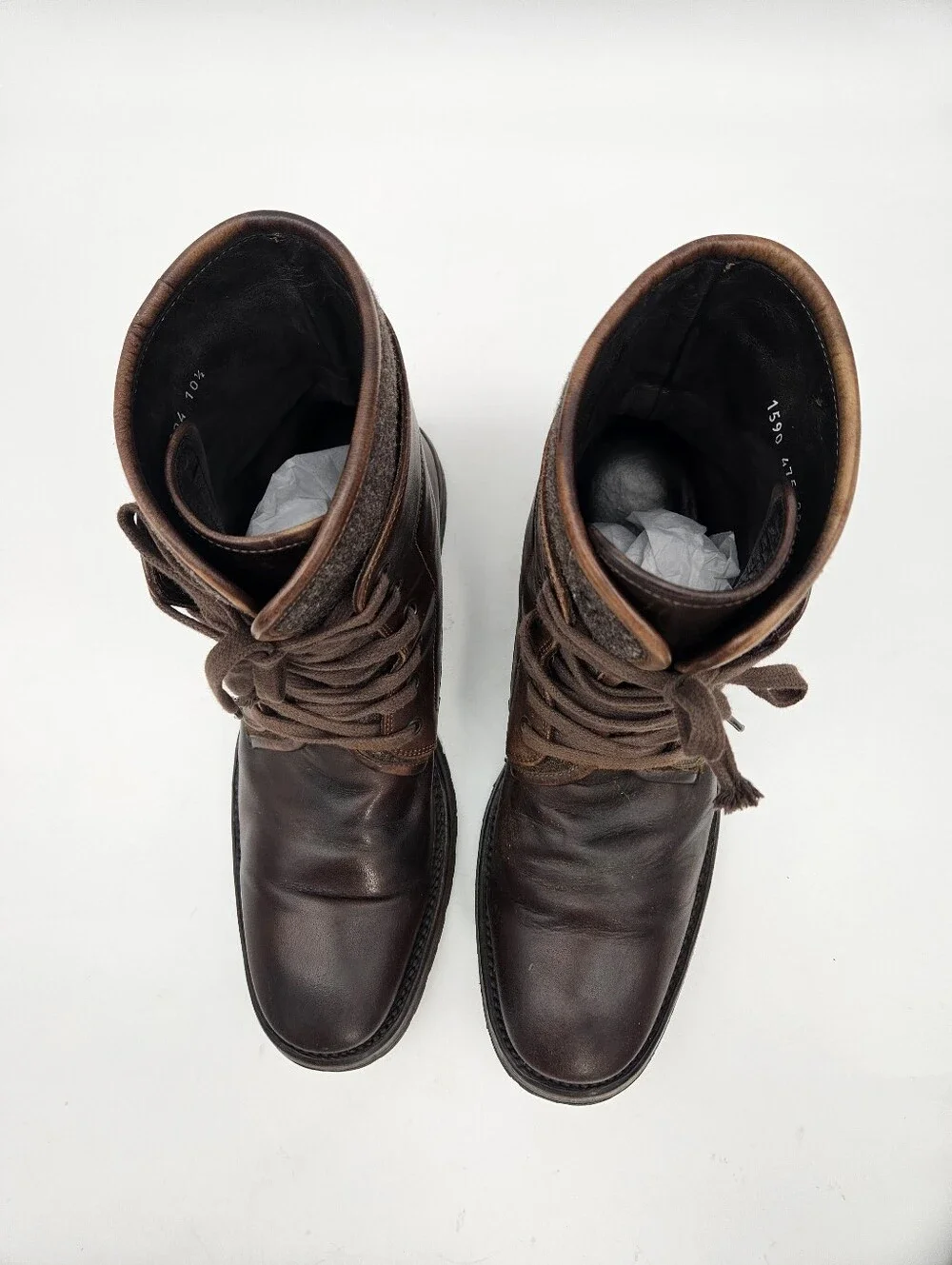 JOHN VARVATOS Tahoe Felt Work Boots Distressed Brown Leather 11.5 Made in Italy